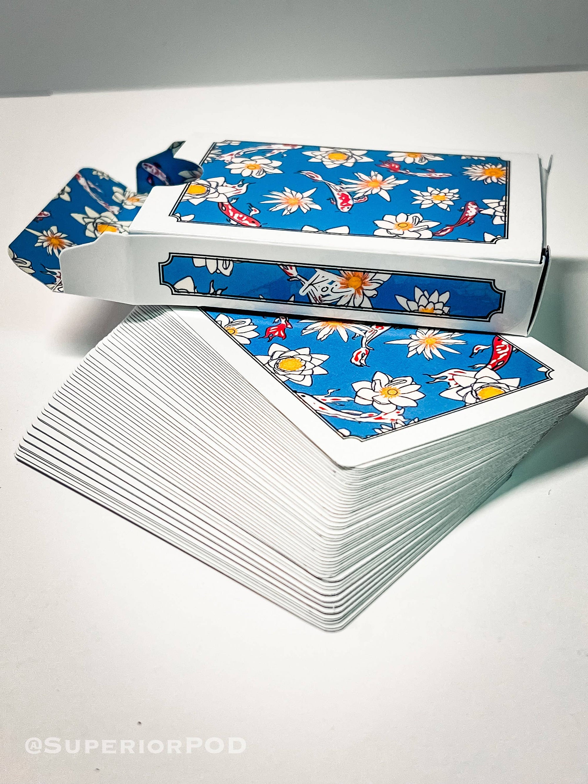 KOI Fish Playing Cards, Japanese Art Card Deck, White Lotus