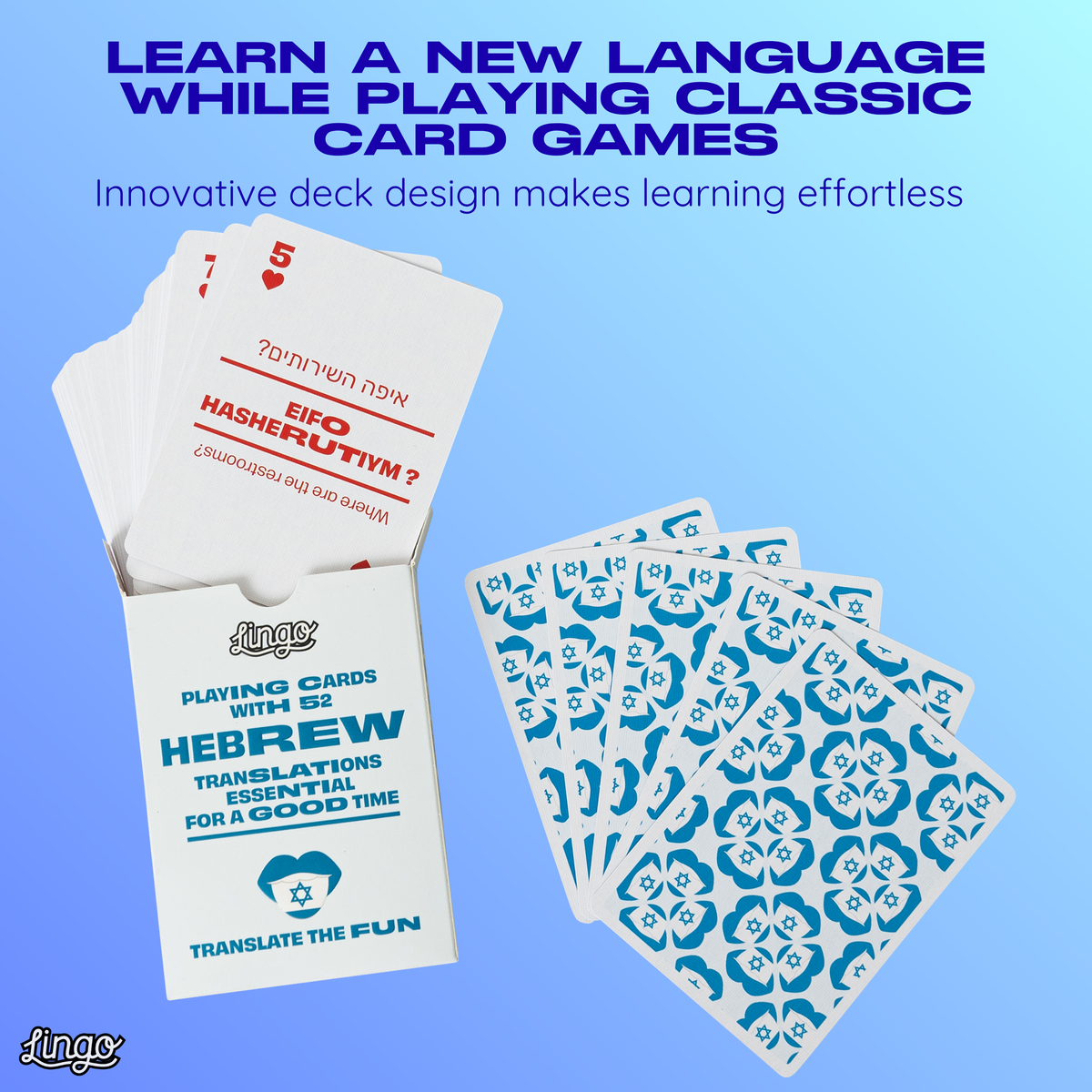 Lingo Hebrew Playing Cards – Learn Hebrew 52 Phrase Deck