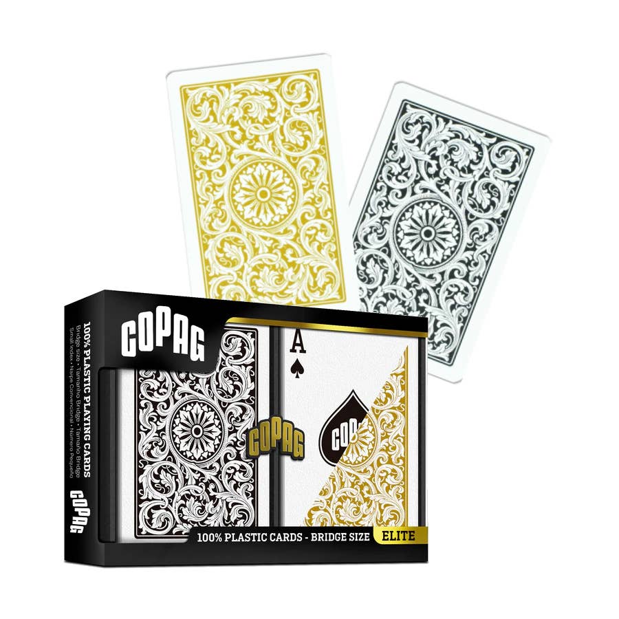 Copag Elite Bridge Size Regular Index Playing Cards Double Deck (Black and gold)