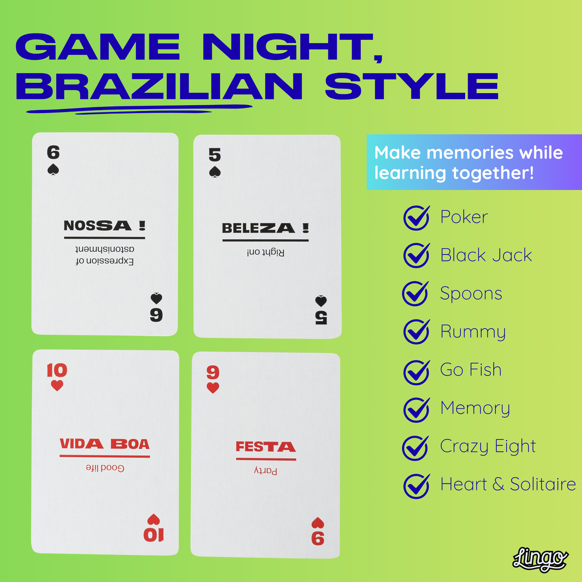 Lingo Brazilian Portuguese Playing Cards – 52 Phrase Deck