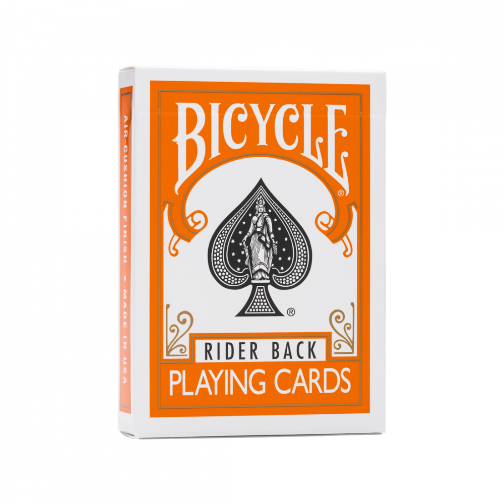 Bicycle Rider Back Orange Playing Cards featuring classic orange Bicycle tuck box