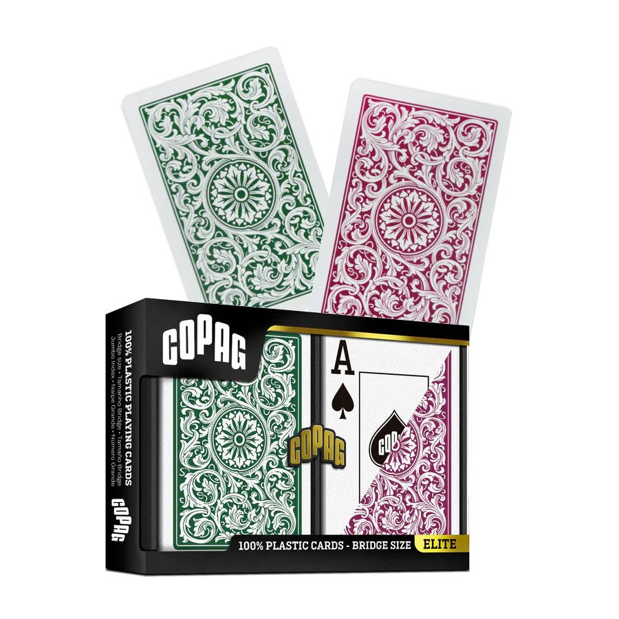 Copag Elite Bridge Size Playing Cards – Double Deck (Jumbo Index, Burgundy/Green)