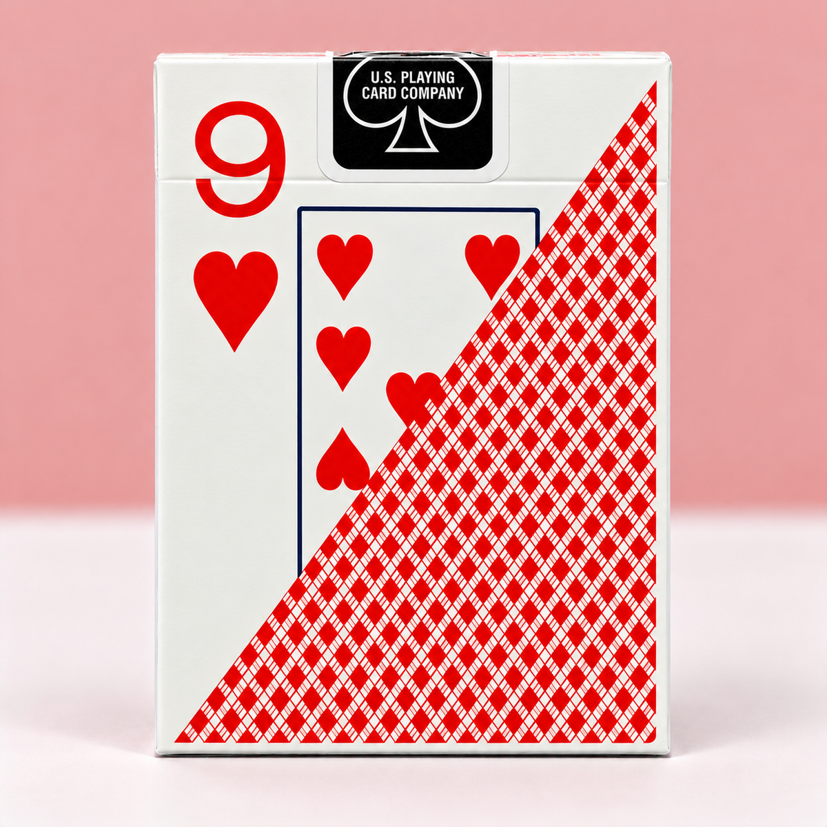 Bee Club Special Jumbo Index Playing Cards in red, showing the red patterned card back design and large 9 of Hearts index on the tuck box