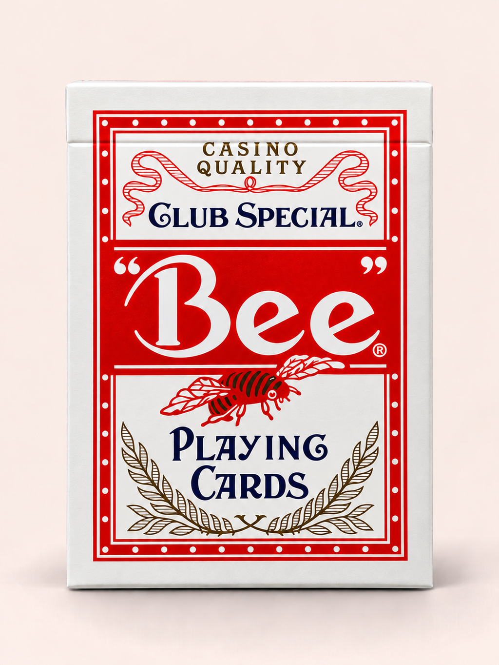 Front of the Bee Club Special No.92 Red Playing Cards tuck box, showing the classic casino-quality Bee branding and red Club Special design