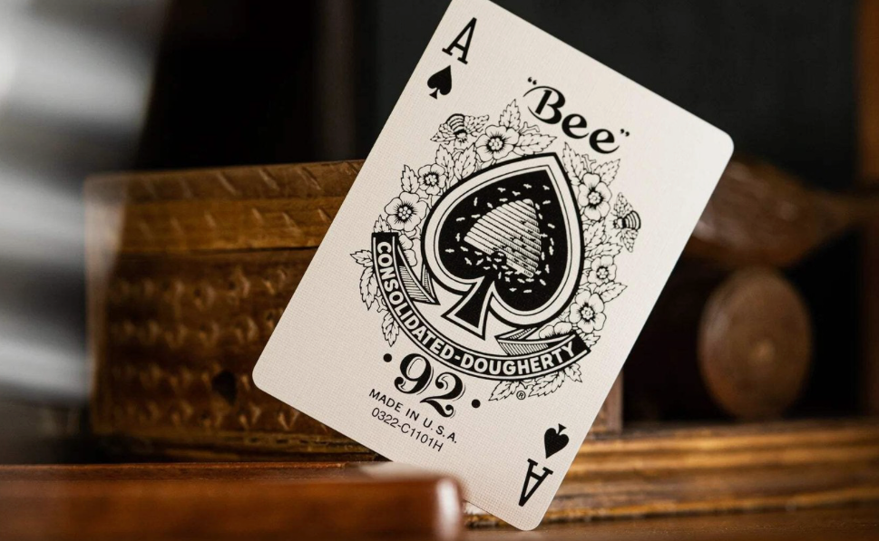 Bee Club Special Standard Index Blue Playing Cards featuring the ornate Ace of Spades with the classic Bee No. 92 design and Consolidated-Dougherty artwork.