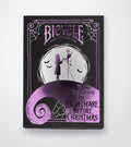 Front of Bicycle Disney The Nightmare Before Christmas Playing Cards tuck box, featuring Jack Skellington and Sally silhouetted against the moon with purple foil artwork and spiderweb details.