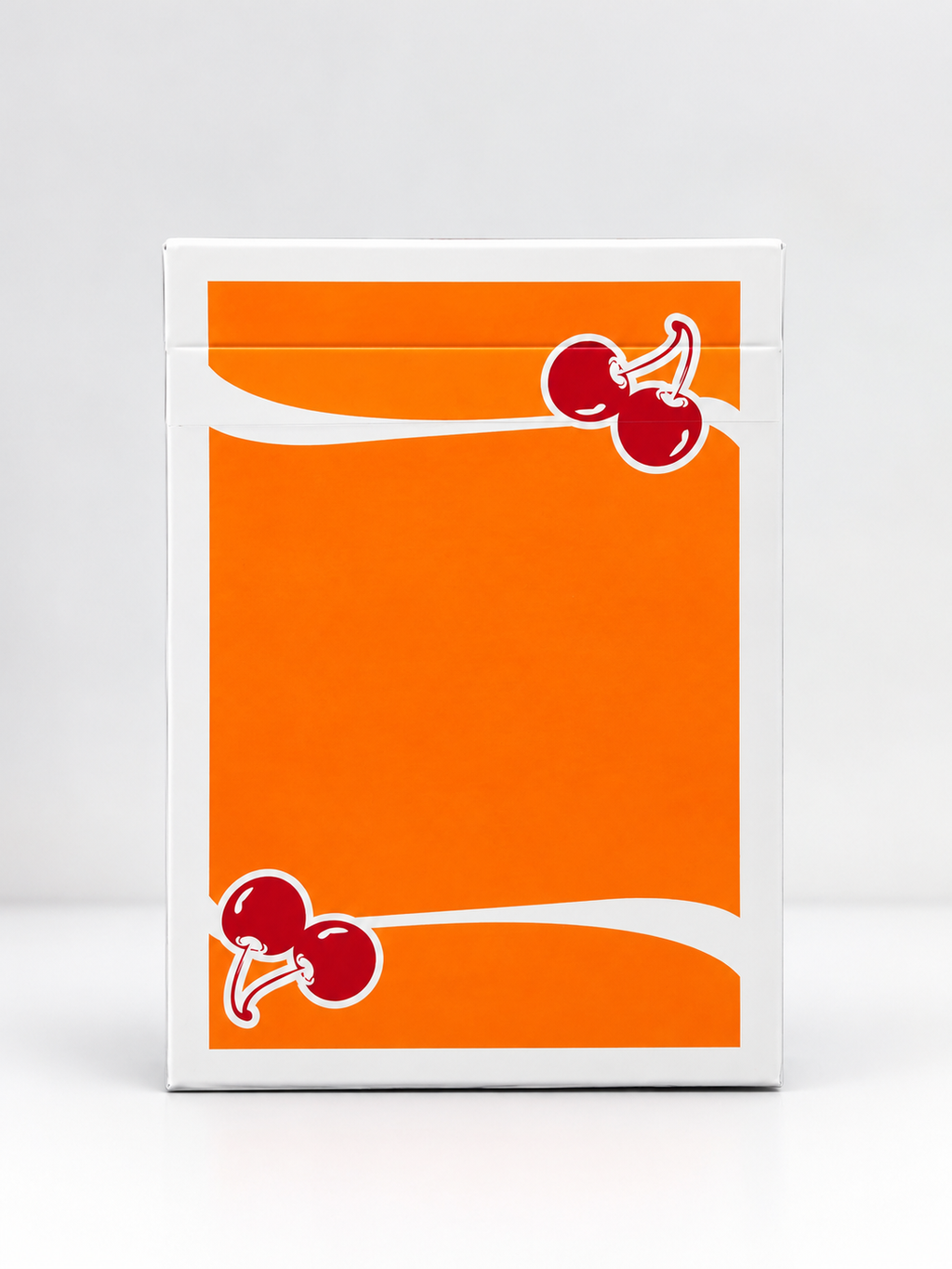 front of Cherry Casino Summerlin Sunset Orange Playing Cards tuck box featuring vibrant orange artwork, red cherries, flowing white stripes and a white border.