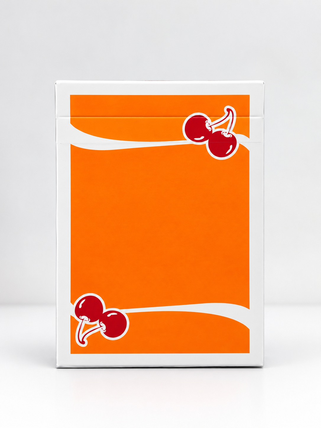 front of Cherry Casino Summerlin Sunset Orange Playing Cards tuck box featuring vibrant orange artwork, red cherries, flowing white stripes and a white border.