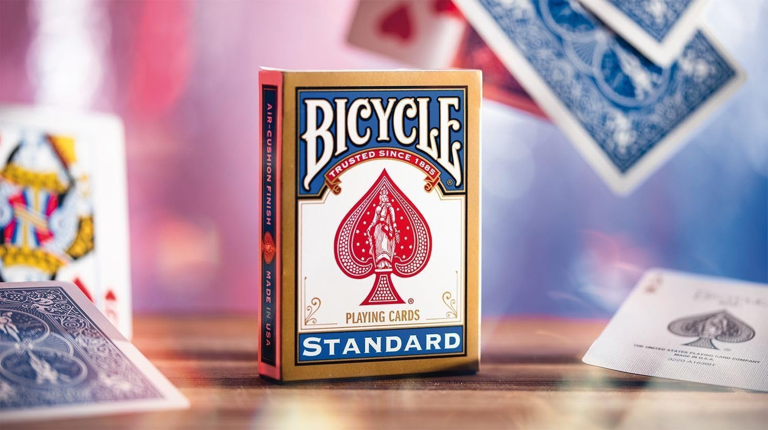 Bicycle Rider Standard poker cards golden frame (Blue)