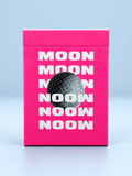 Moon Pink Standard Playing Cards by Hiddenlight featuring a vibrant neon pink tuck box with bold white MOON lettering and a black wireframe sphere design.