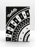 Front view of Roulette Fanimation Playing Cards by Mechanic Industries featuring the black and white roulette wheel tuck box design.