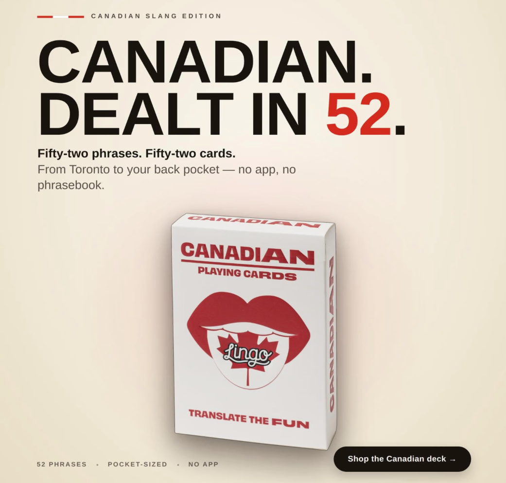 Canadian Slang Lingo Playing Cards