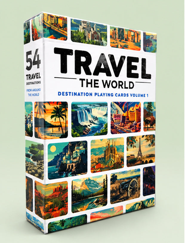 Travel the World Volume 1 Aurora Borealis playing cards by Midnight Cards showing illustrated front tuck box.