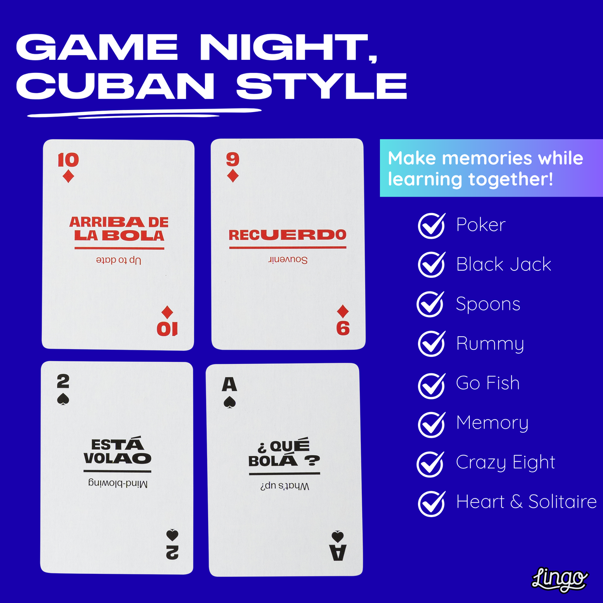 Lingo Cuban Playing Cards – Learn Cuban Spanish 52 Slang Phrases