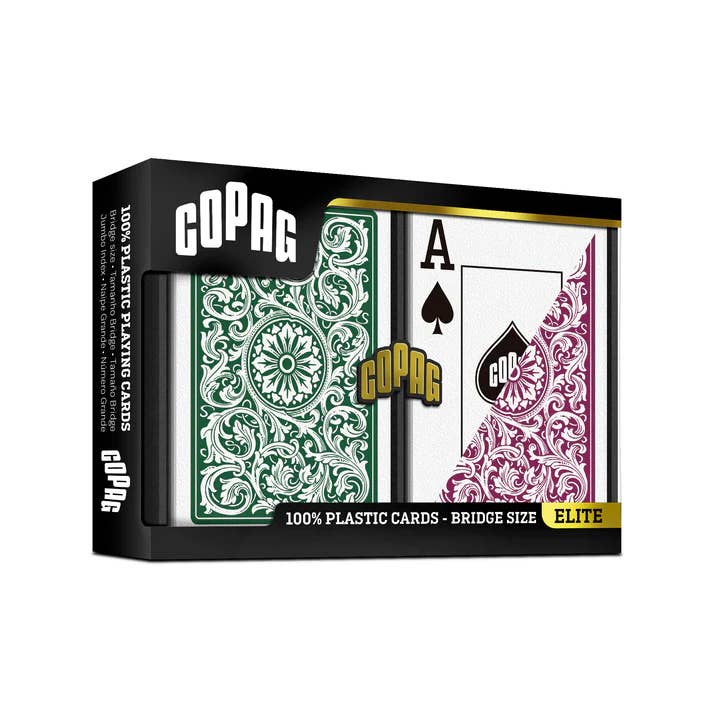 Copag Elite Bridge Size Playing Cards – Double Deck (Jumbo Index, Burgundy/Green)