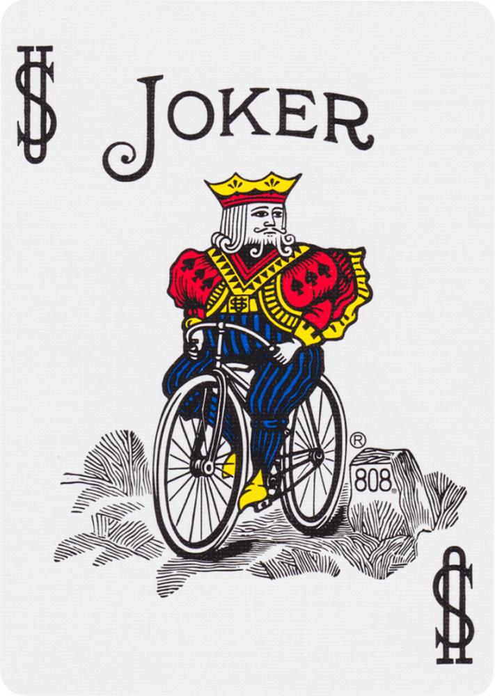 Bicycle Rider Back Orange Playing Cards featuring classic Bicycle Joker card illustration