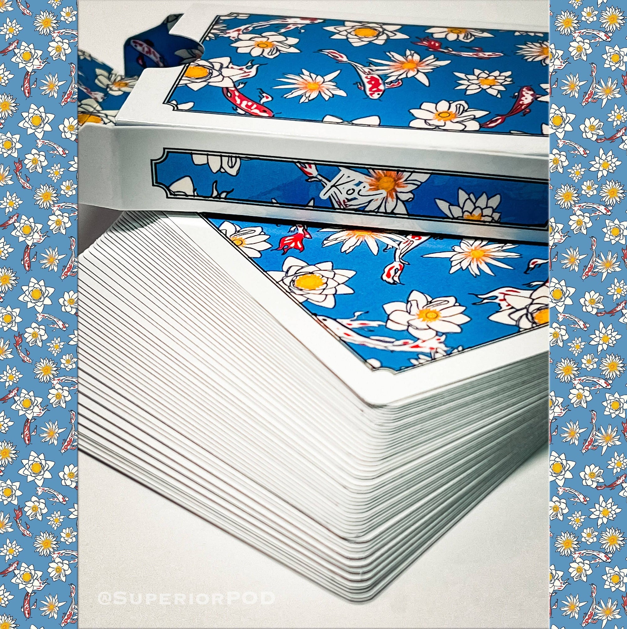 KOI Fish Playing Cards, Japanese Art Card Deck, White Lotus