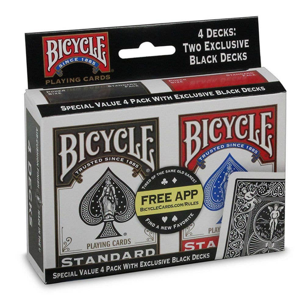 Bicycle Rider Back Playing Cards 4 Pack – Black & Red