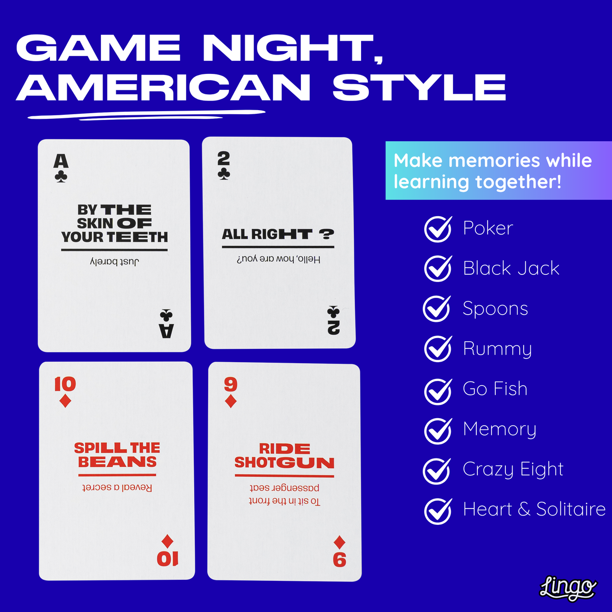Lingo American Slang Playing Cards – 52 American Phrases