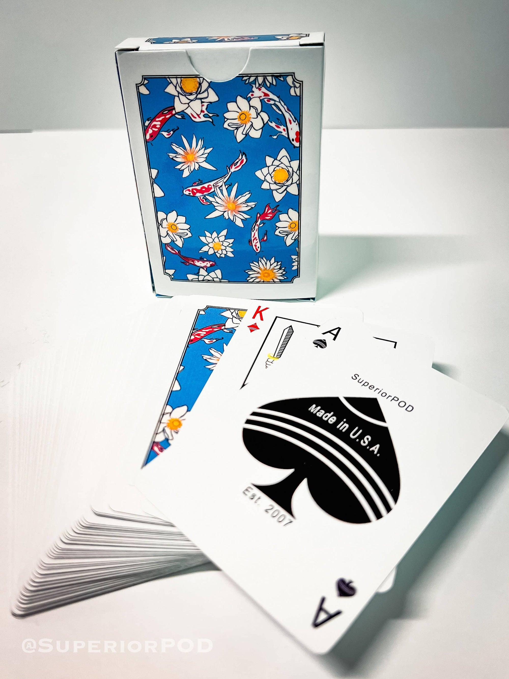 KOI Fish Playing Cards, Japanese Art Card Deck, White Lotus