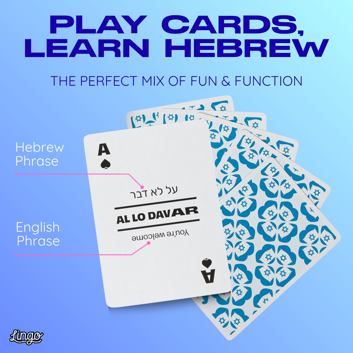 Lingo Hebrew Playing Cards – Learn Hebrew 52 Phrase Deck