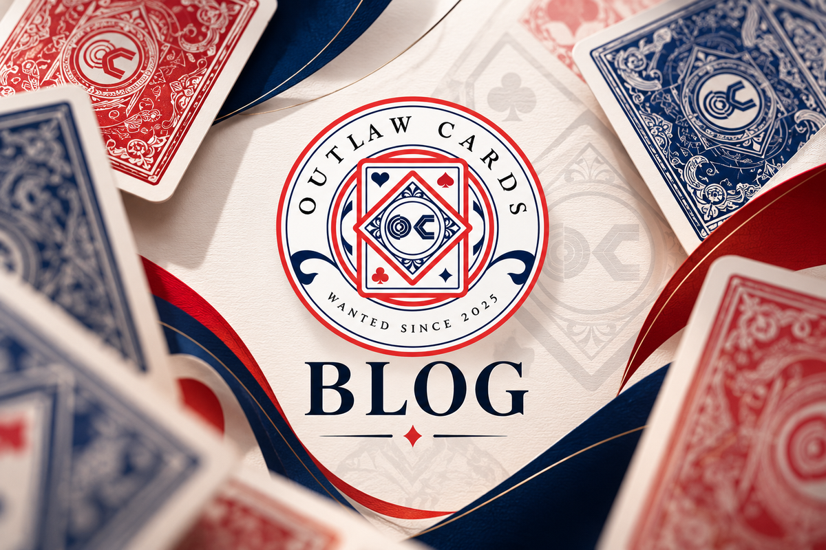 Outlaw Cards BLOG with red and navy playing cards